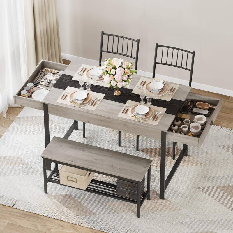Dining Table Set for 4, Small Kitchen Table and 2 Chairs for 4 with Bench