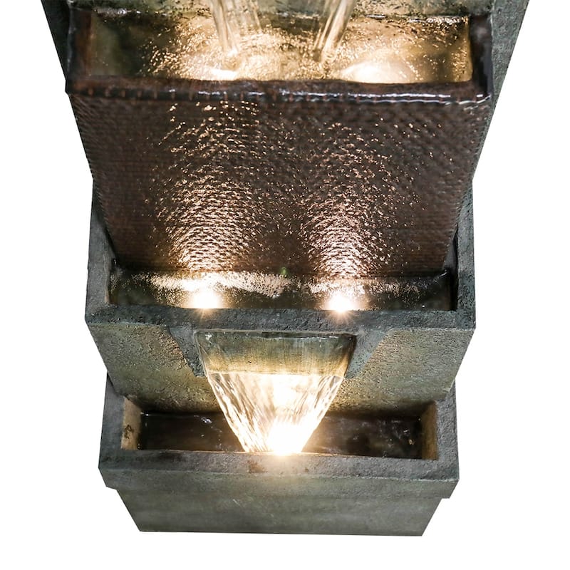 39.3-in High Modern Indoor Outdoor Waterfall Fountain with Lights&Pump