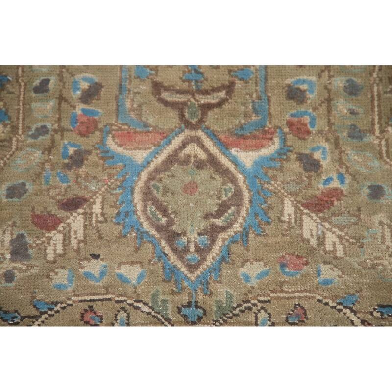 Hand Knotted Oriental 100% Wool Carpet Traditional Floral Green Tabriz Area Rug - 9' 5'' X 6' 4''