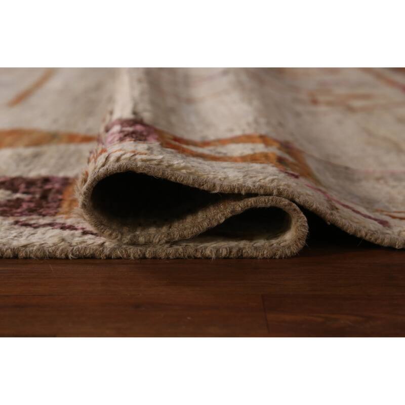 Geometric Beige Moroccan Oriental Area Rug Handmade Tribal Wool Carpet - 6'11" x 9'9"