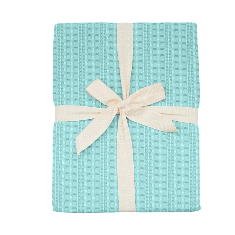 50" x 60" Sea Glass Premium Cotton Waffle Throw Blanket for Sofa, Couch & Bed