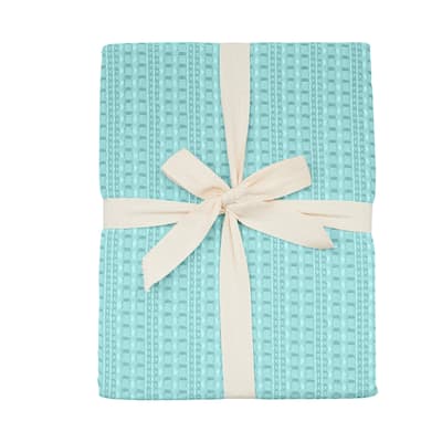 50" x 60" Sea Glass Premium Cotton Waffle Throw Blanket for Sofa, Couch & Bed
