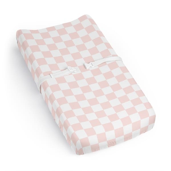 slide 2 of 6, Sweet Jojo Designs Pink Gingham Checkered Plaid Girl Changing Pad Cover Sheet -Vintage Classic Checkerboard Geometric Minimalist