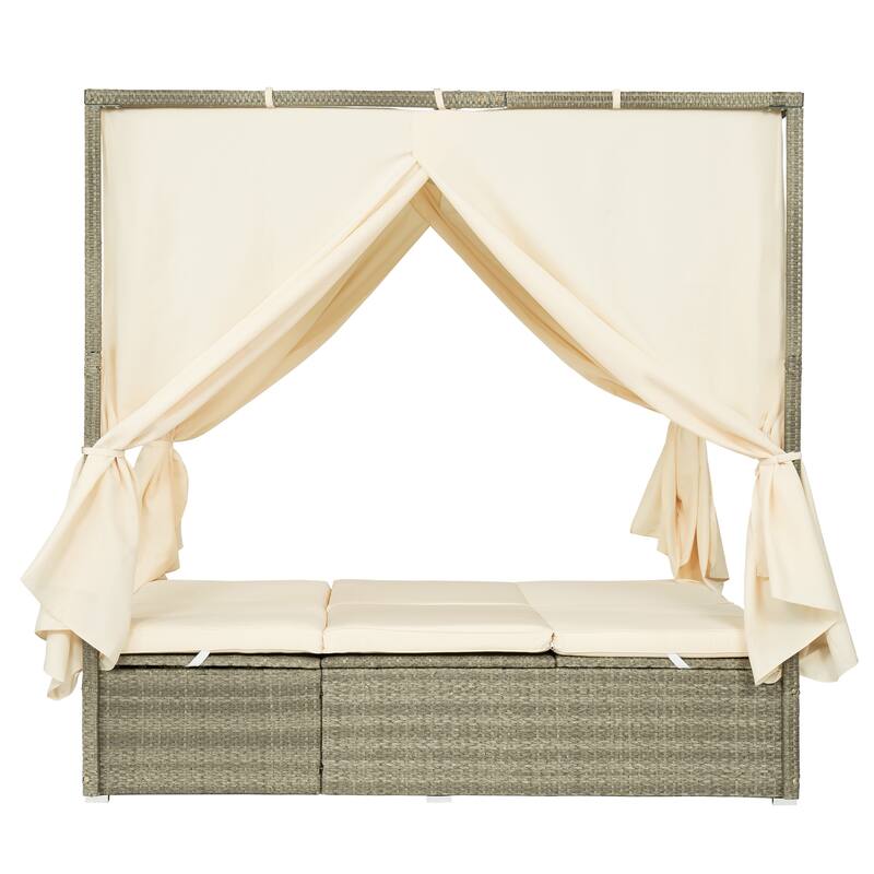 High Comfort Style Adjustable Sun Bed with Curtain for Patio, Balcony or Backyard
