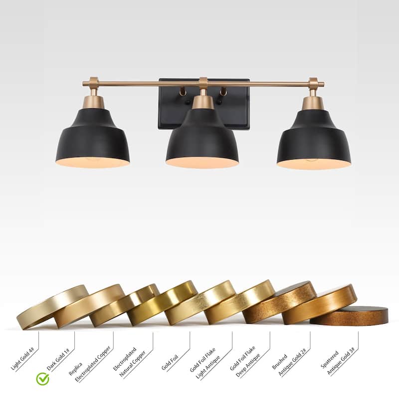 Modern Farmhouse Black Gold 3-Light Bathroom Vanity Lights Dimmable Wall Sconces