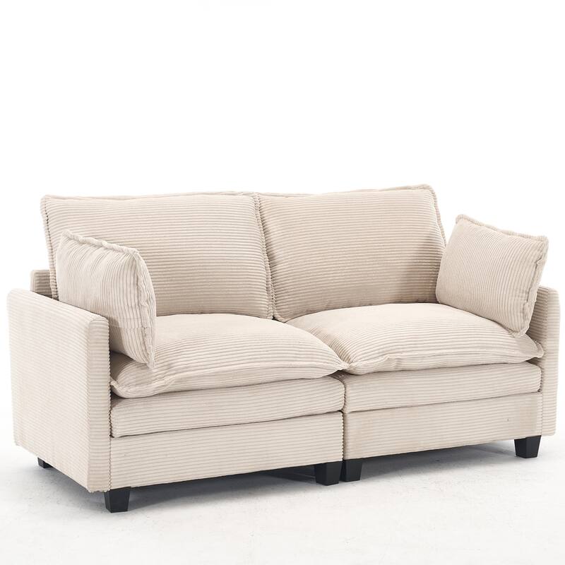 69" Velvet Modular 2-Seater Sofa with Double Cushions & Armrest Bags
