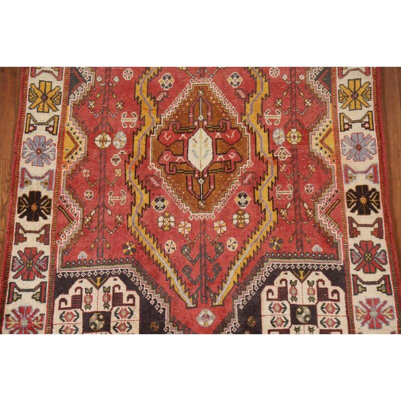 Vegetable Dye Shiraz Persian Antique Rug Hand-knotted Wool Carpet - 3'10"x 5'6"