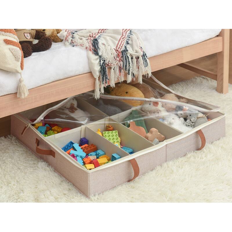 2-Pack Underbed Shoe Storage Organizer with Adjustable Dividers, 24 Pairs Fabric Shoe Storage Box - 30" W x 24.5" D x 5.25" H