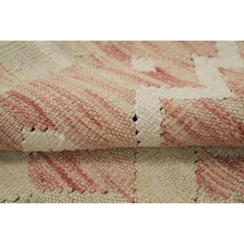 Hand Woven Oriental 100% Wool Carpet Southwestern Tribal Beige & Ivories Kilim Area Rug - 9' 8'' X 6' 8''