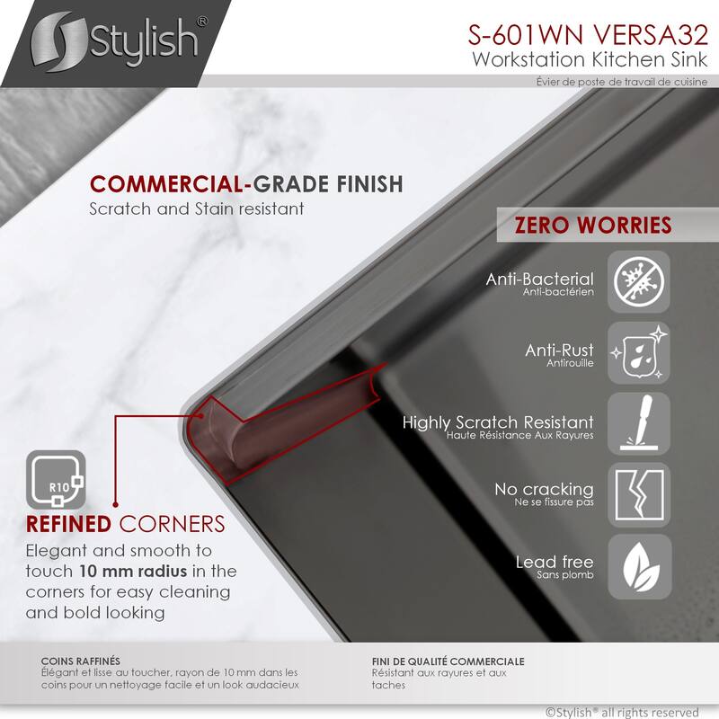 Undermount 32" Graphite Black Double-Bowl Kitchen Sink Handmade - 32" x 19" x 10"