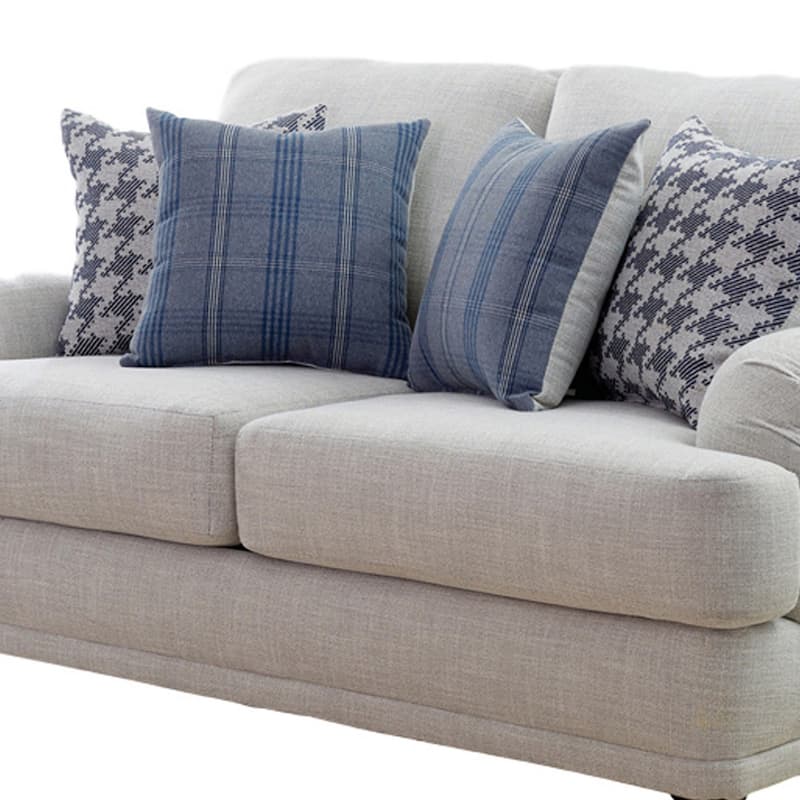 Fabric Upholstered Loveseat with Sloped Armrests and Turned Legs,Light Gray