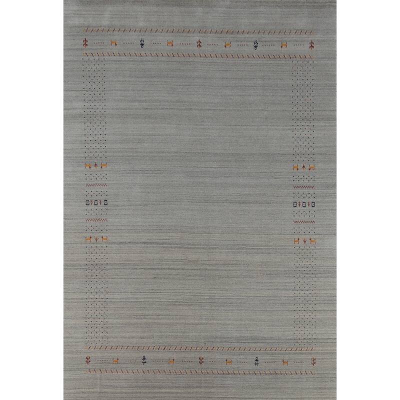 Hand Knotted Oriental 100% Wool Carpet Tribal Animal Pictorial Greys & Charcoal Gabbeh Area Rug - 9' 10'' X 7' 11''