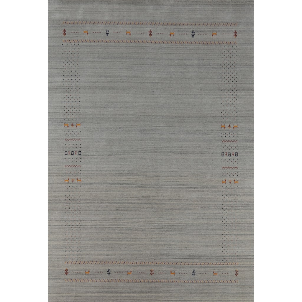 Hand Knotted Oriental 100% Wool Carpet Tribal Animal Pictorial Greys & Charcoal Gabbeh Area Rug - 9' 10'' X 7' 11''