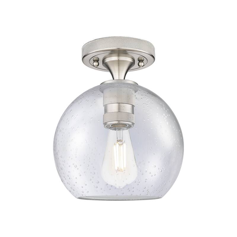 Innovations Lighting 434-1F-10-8 Crown Point Flush Mount Crown Point - Satin Nickel / Seedy