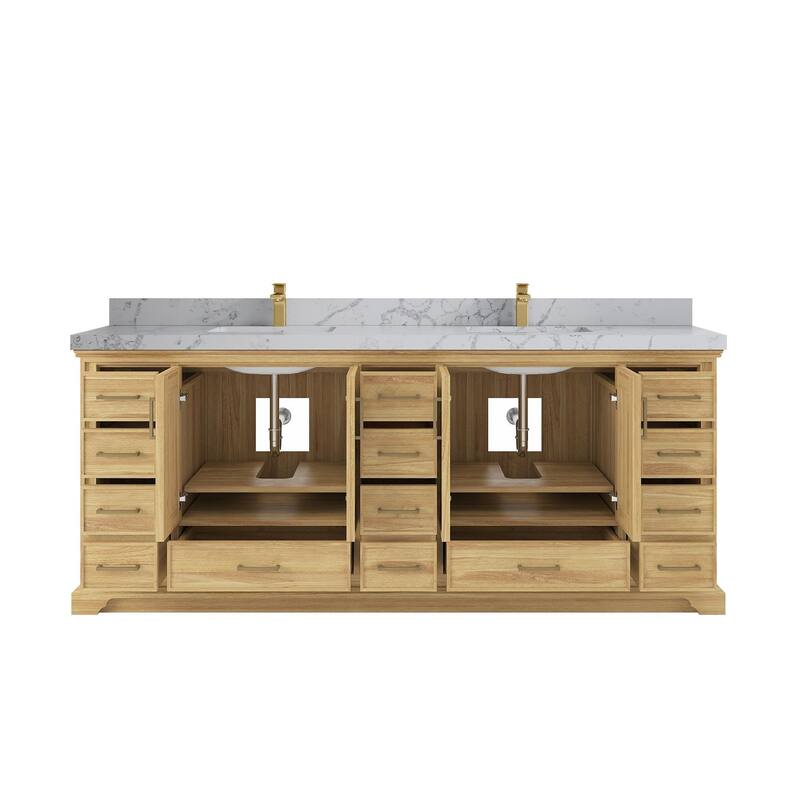 Willow Collections 84 in. W x 22 in. D Charlotte Teak Double Sink Bathroom Solid Teak Vanity with Countertop