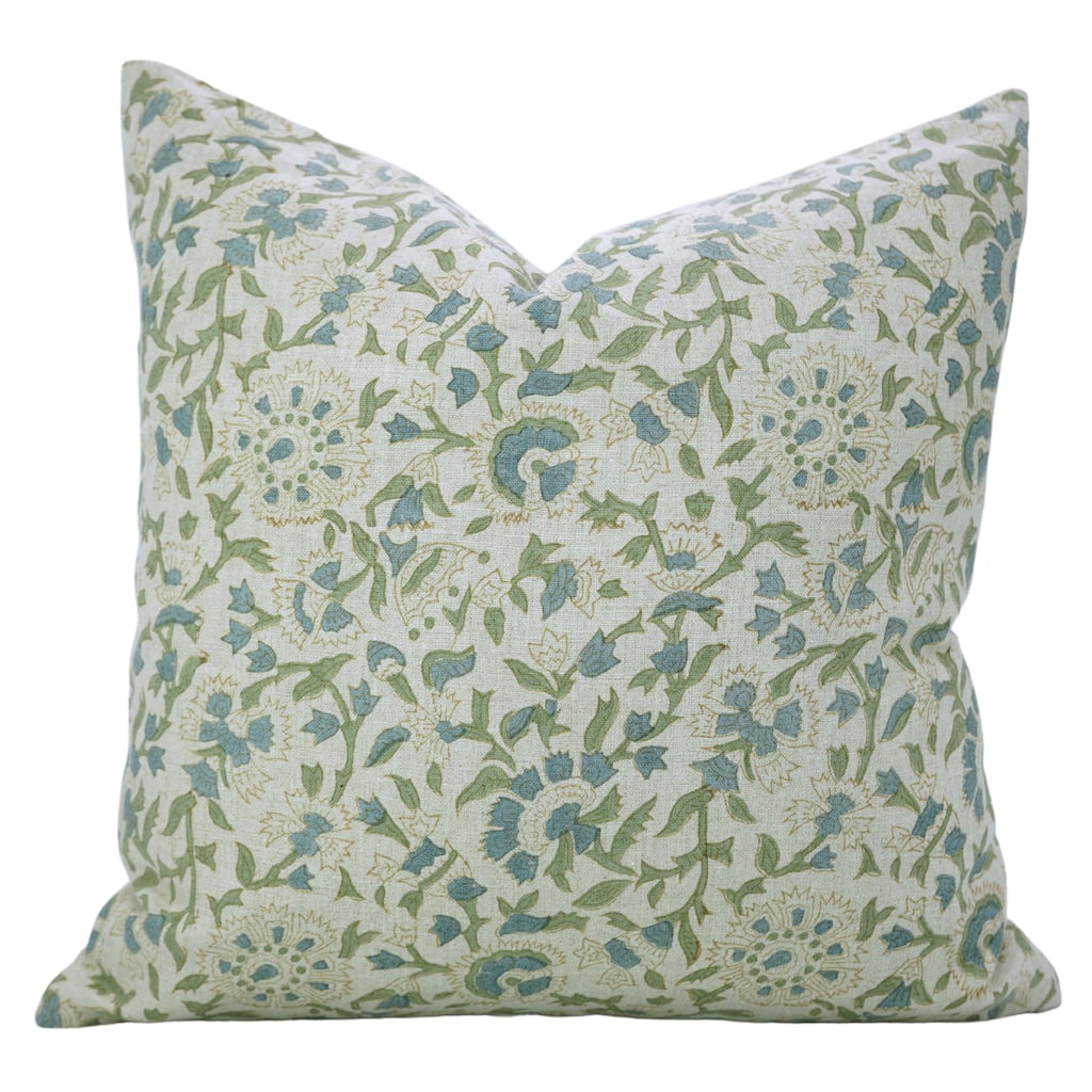 Fabdivine 18x18 Inch Floral Cushioncase for Gift, Living Room or Seasonal Home Décorative Aqua Linen Pillow Cover, Pushplata