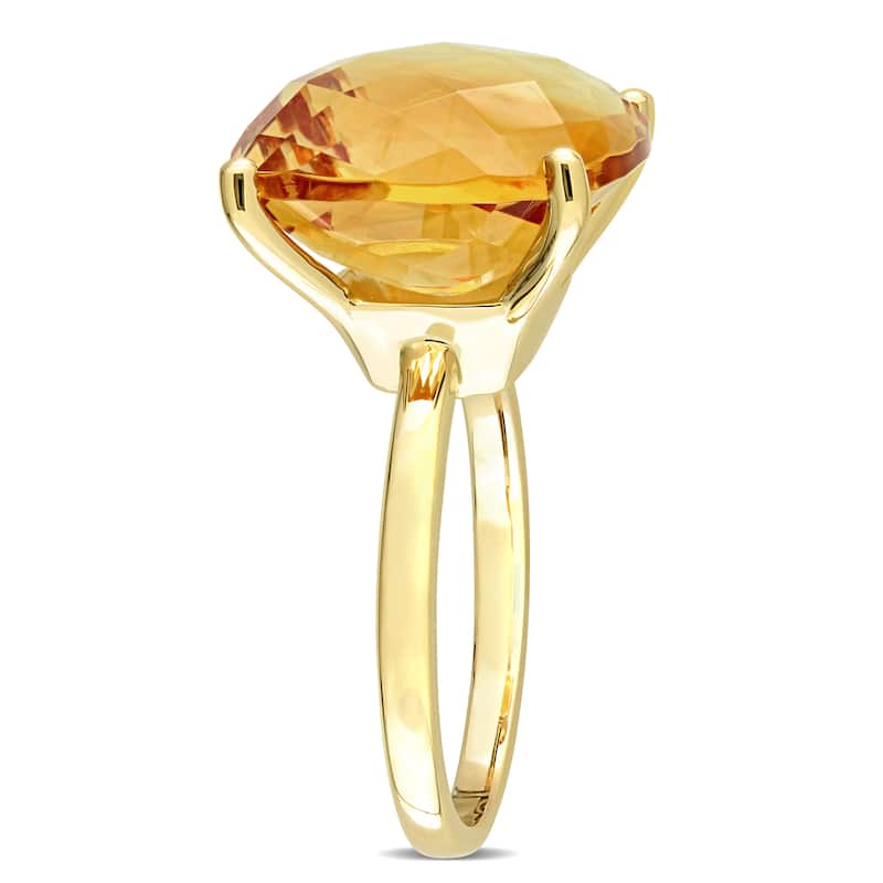 Miadora 13 3/4ct TGW Cushion Checkerboard Madeira Citrine Cocktail Ring in 14k Yellow Gold