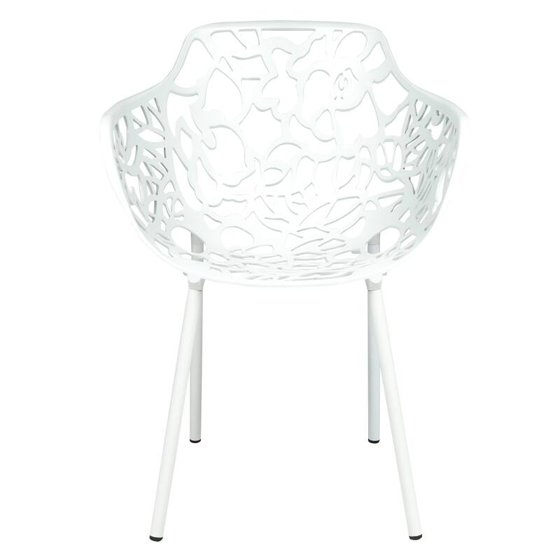 Devon Aluminum Dining Armchair with Floral Cutouts – Stackable, UV-Protected, Indoor/Outdoor Patio Side Chair