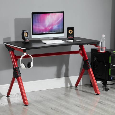 HOMCOM 47" Gaming Desk Racing Office Ergonomic Computer Table w/RGB LED Lights, Cup Holder & Cable Management