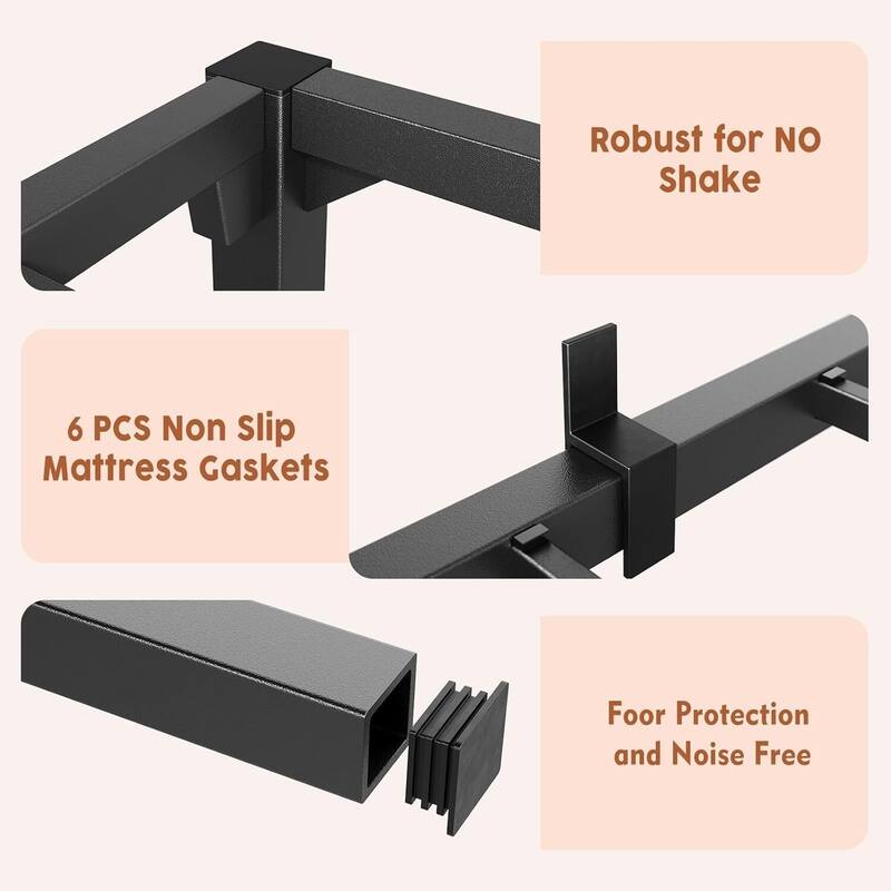 16 Inch Metal Platform Bed Frame Easy Assembly Bed Base for Bedroom and Home Use