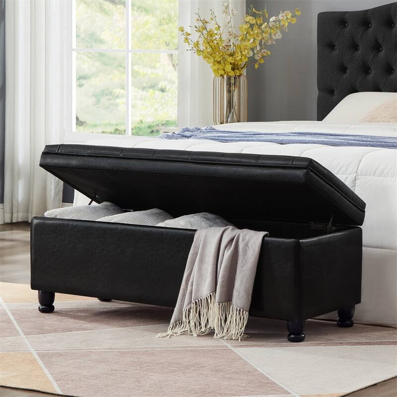 Upholstered Tufted Button Storage Bench with Spindle Wooden Legs