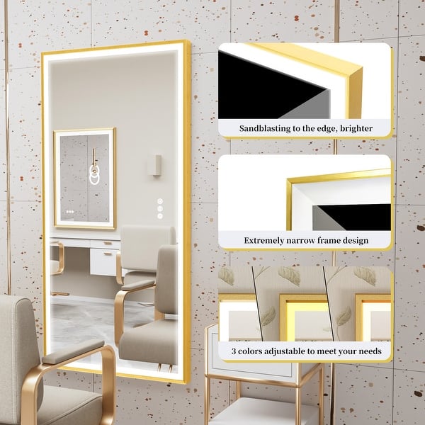 dimension image slide 1 of 5, Gold Aluminium Alloy Frame Illuminated LED Bathroom Mirror