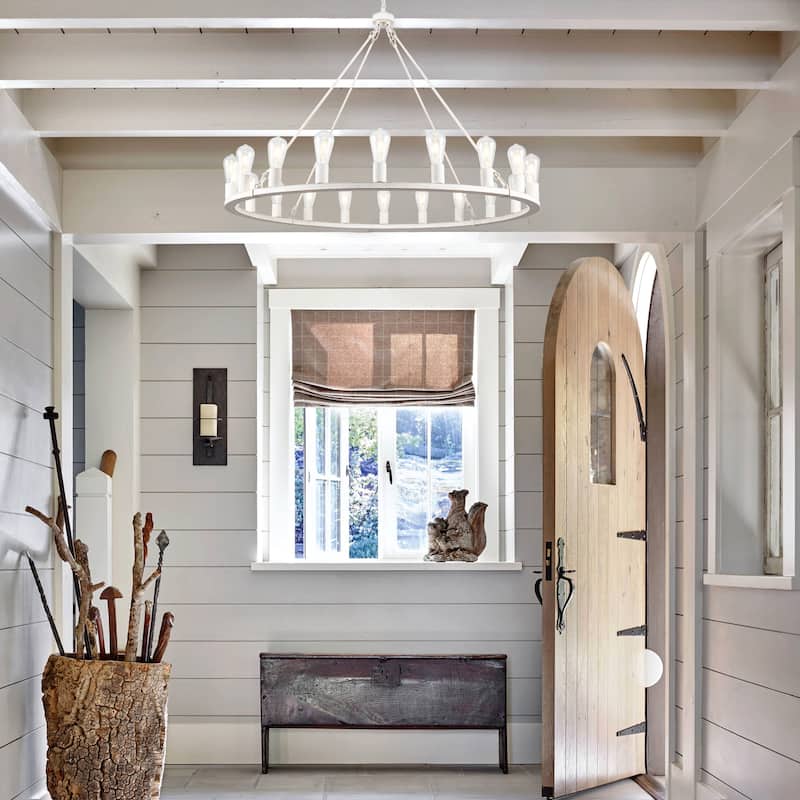 20-Light Round Rustic Wagon Wheel Chandelier, Farmhouse Chandelier, Dining Room Living Room Bedroom Kitchen Light Fixture