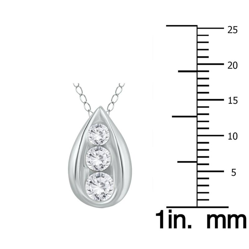 Marquee 1/2 Carat TW Three Stone Diamond Tear Drop Pendant in 14K White Gold