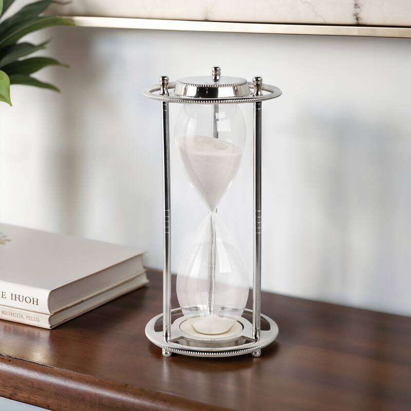 Metal Aluminum Hourglass Decorative Object Modern Contemporary Display - 5" x 5" x 11" - Silver/ Metallic