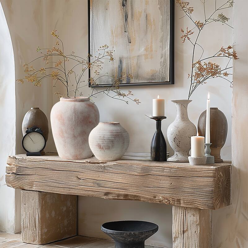 2-Piece Marble Brown and White Terracotta Vase Set