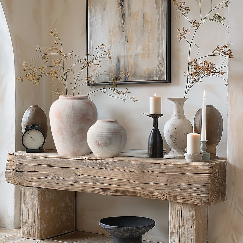 Marble Brown and White 12.4-Inch Tall Terracotta Vase