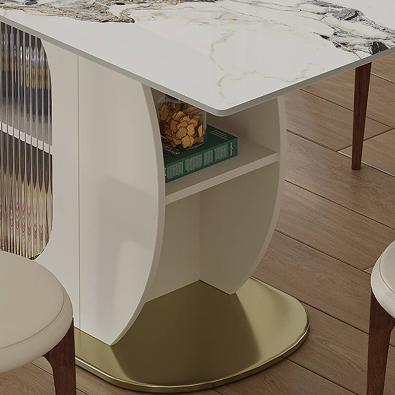 5-Piece Dining Table Set with Storage Cabinets, Kitchen Table Set with 4 Velvet Chairs for Dining Room