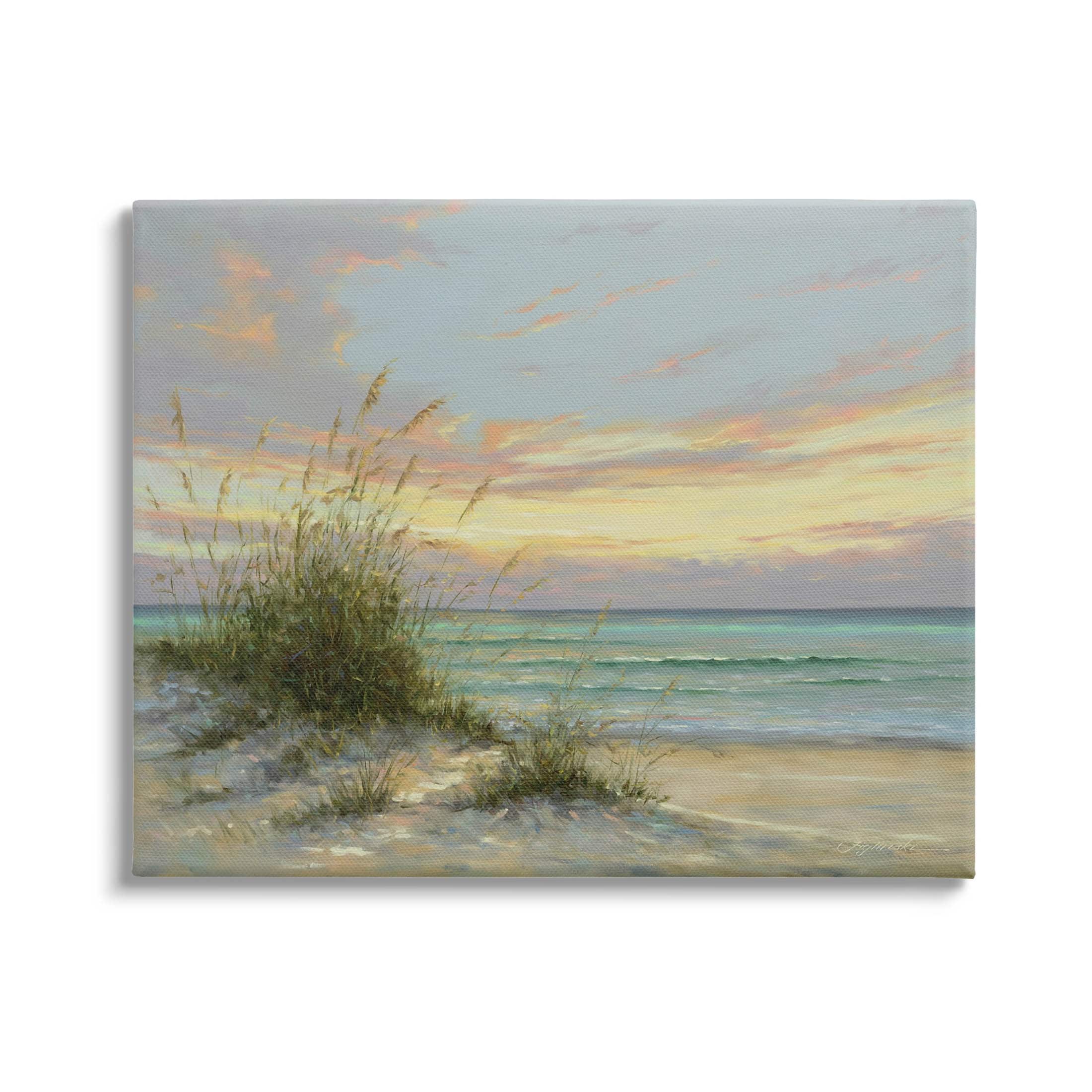 Stupell Beach Grass Vivid Sunset Canvas Wall Art by Martin Figlinski