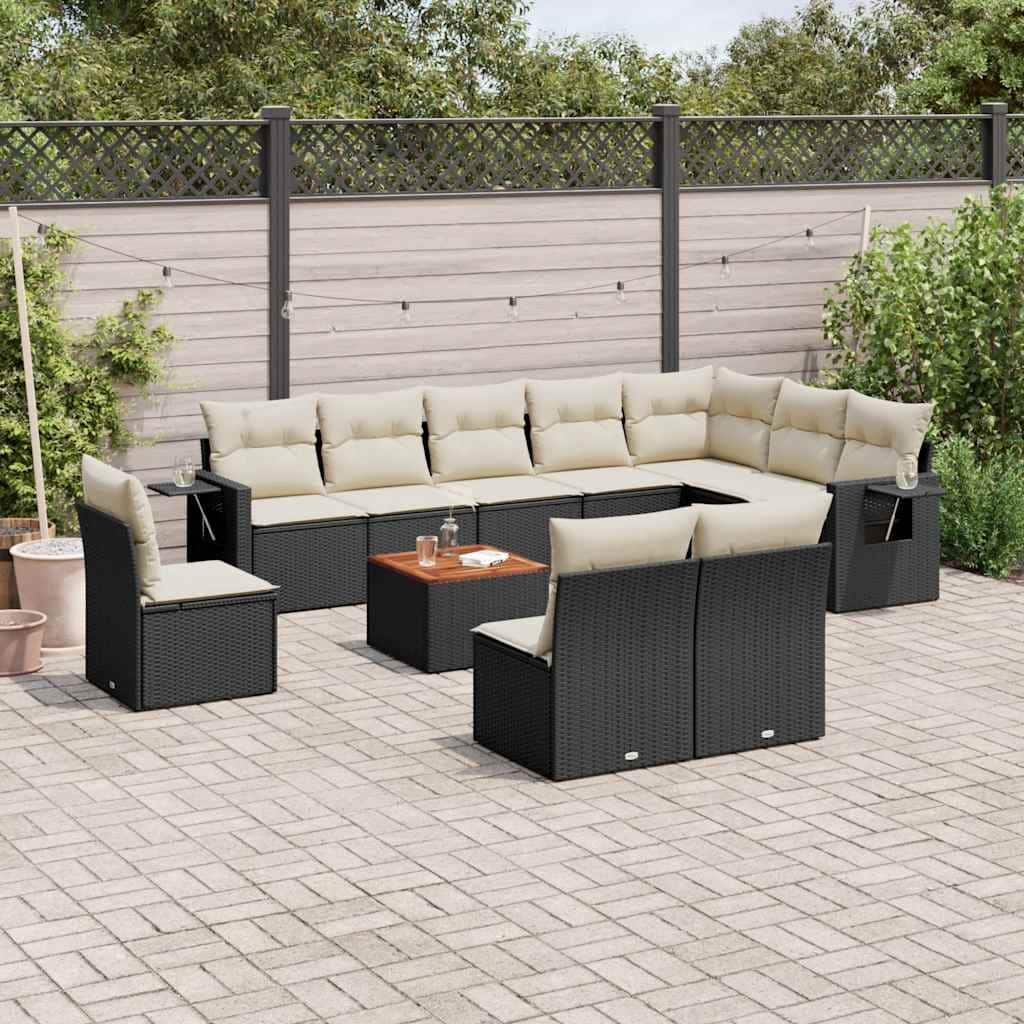 vidaXL Garden Sofa Set Black PE Rattan Large Seats Many - 21.7 x 21.7 x 14.6