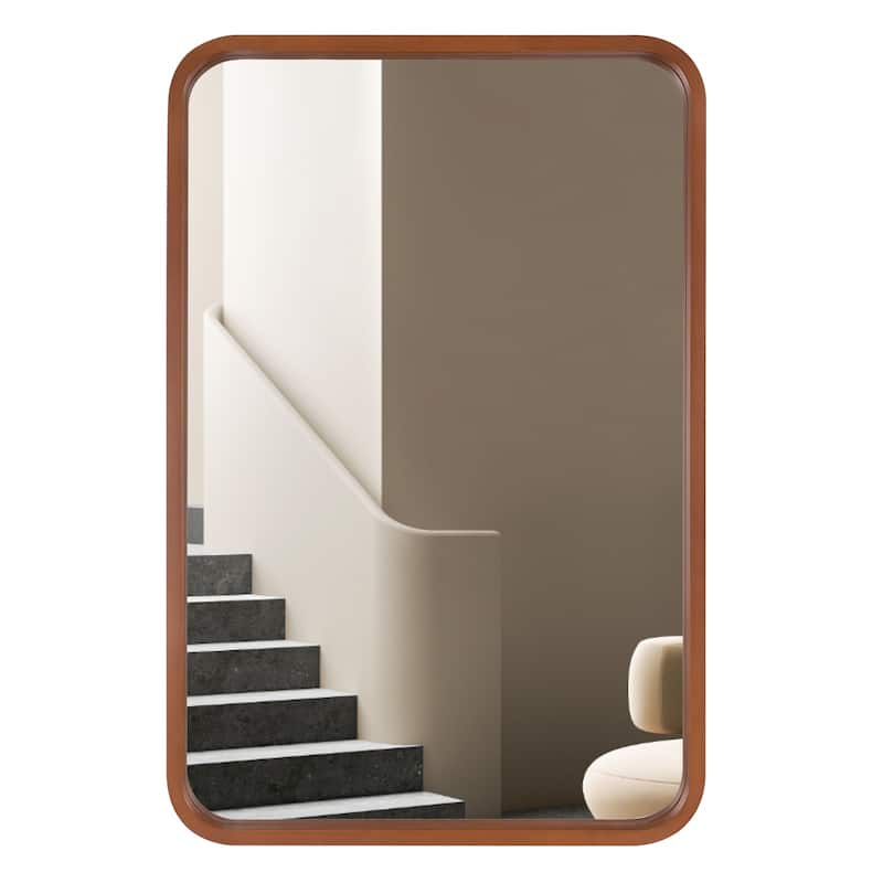 Round Corner Rectangle Farm Wall Mirror with Solid Wood Frame