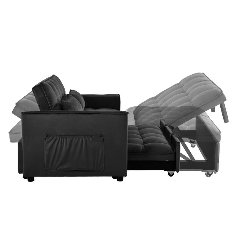 3-in-1 Convertible Pull Out Sofa Bed with Reclining Backrest & Pillows