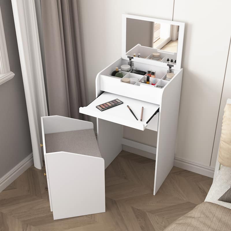 Small Vanity Desk with Mirror - Makeup Vanitys Set Make up Table with Chair