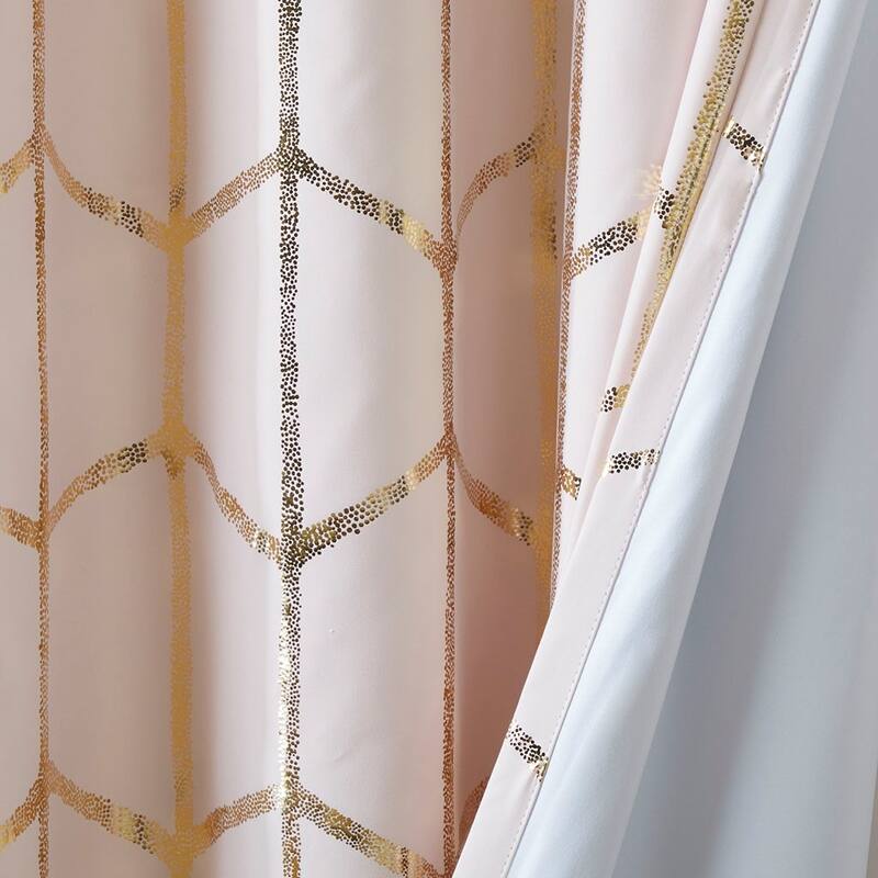 Total Blackout Metallic Print Grommet Top Curtain Panel