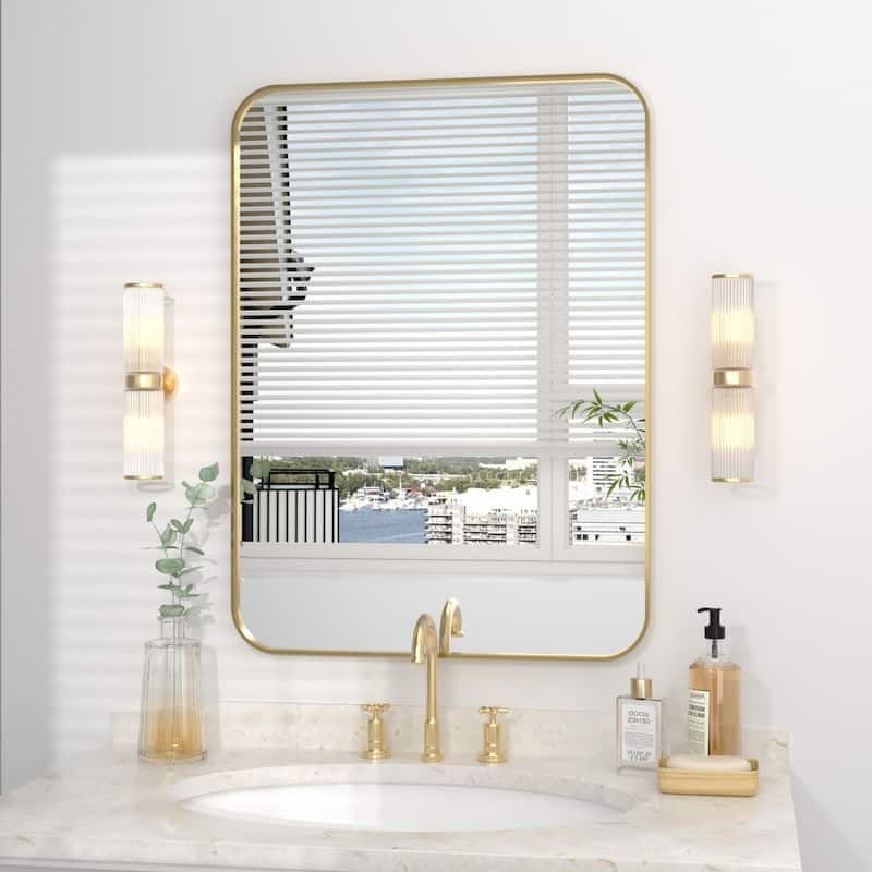 Modern Rounded Rectangle Wall Mirror with Stainless Steel Frame for Bathroom Vanity(1 Piece)