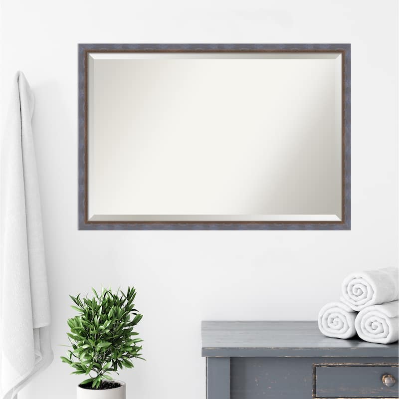 Two Tone Beveled Wood Framed Bathroom Vanity Wall Mirror