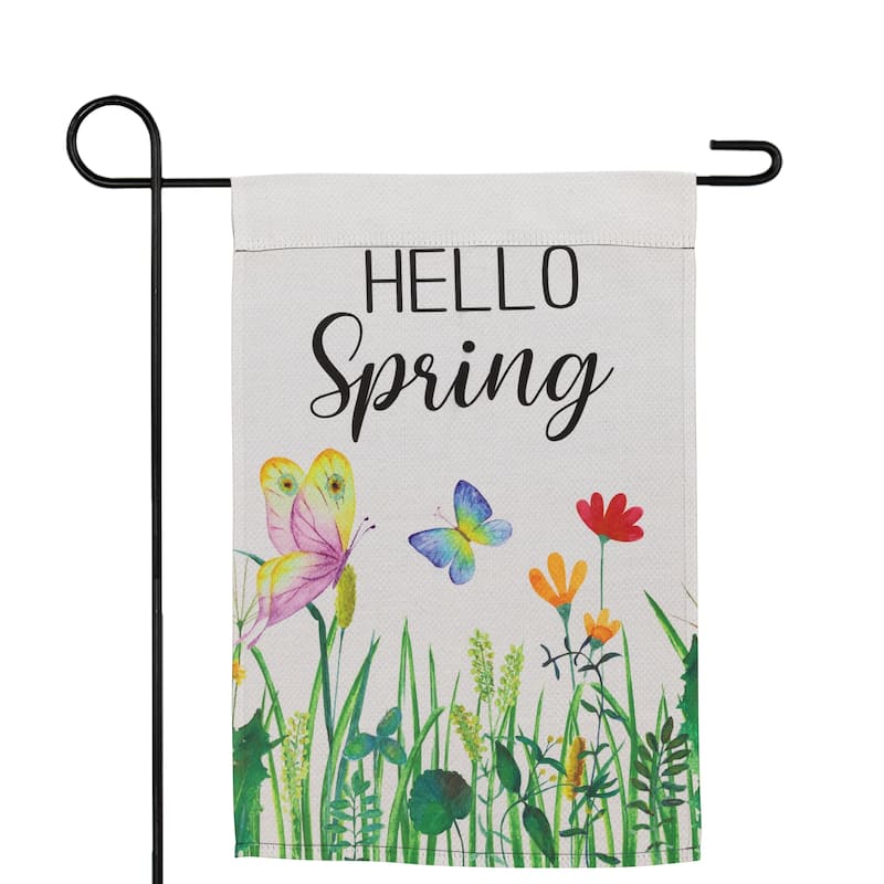 Butterflies and Flowers "Hello Spring" Outdoor Garden Flag 18" x 12.5"
