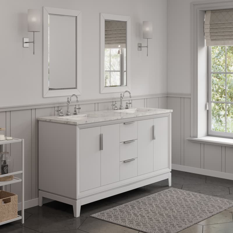 Elizabeth 60-Inch Double Sink Carrara White Marble Vanity With Matching Mirrors
