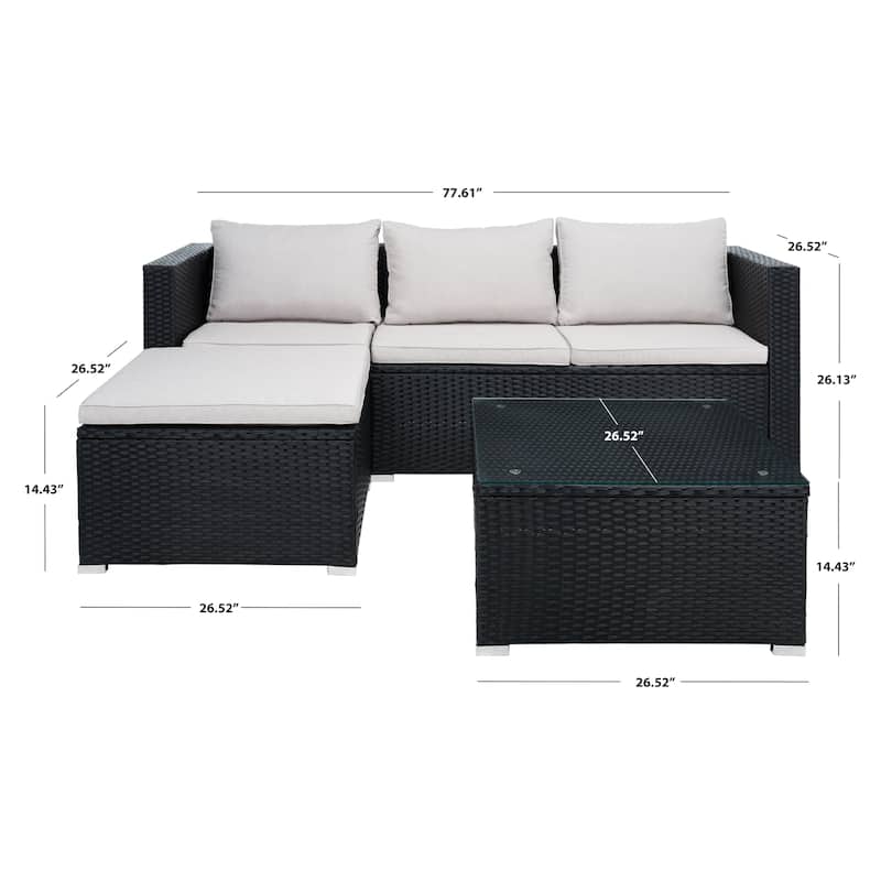 SAFAVIEH Outdoor Patio Furniture Lainey 3-Piece Sectional Conversation Set - 51W x 26D x 27H