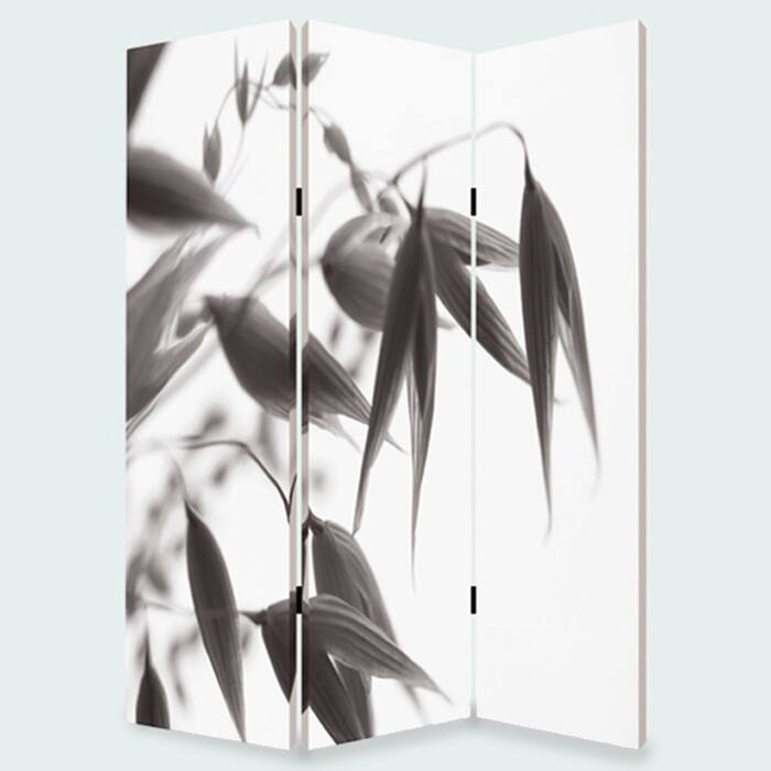 3 Panel Foldable Canvas Screen with Lily Print, Black and White - 6 x 12