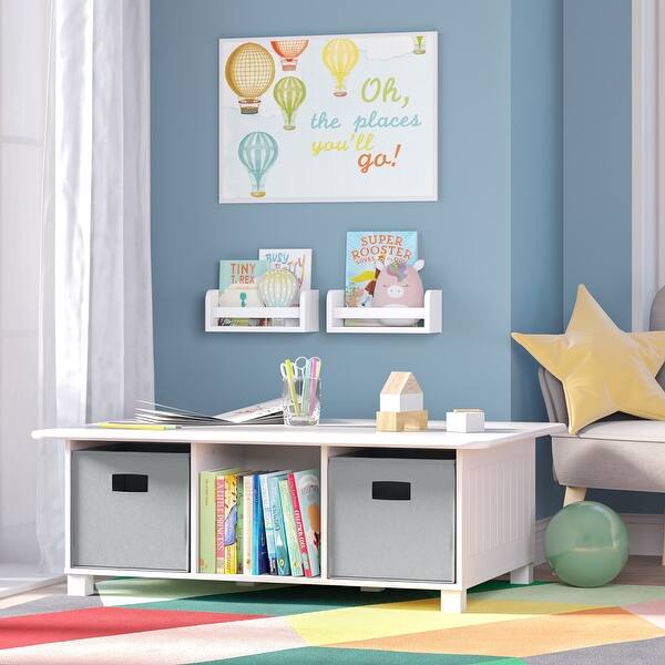 slide 2 of 7, Book Nook White MDF Multi-Cubby Storage Activity Table Including 10 inch Bookshelves - Set of 2