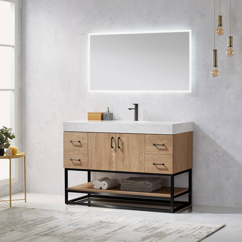 Alistair 48" Single Vanity with White Grain Stone Top without Mirror
