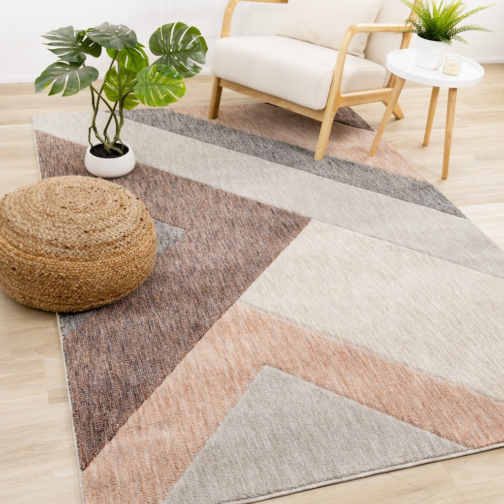 Caro Collection - Recycled Polyester Geometric Pink Taupe Area Rug