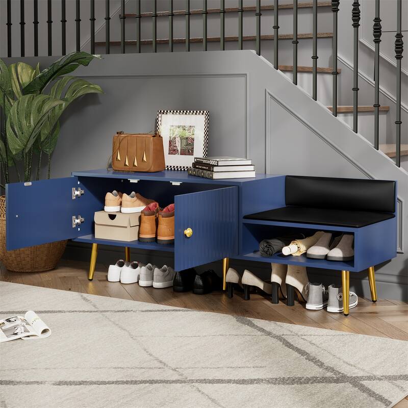 Modern Shoe Storage Bench with Hidden Storage and Upholstered Cushions