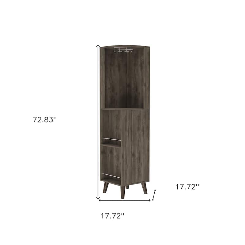 HomeRoots 73" Dark Brown Wood Corner Bar Cabinet With One Drawer