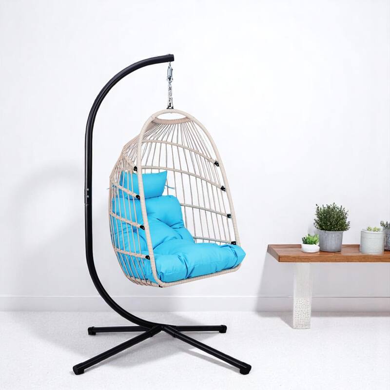 Hanging Egg Chair, Folding Hammock Swing Chair with Washable Cushion & Pillow - Portable Lounge Seating for Patio, or Garden